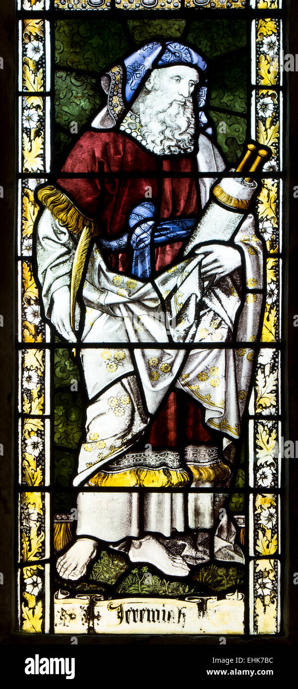 Jeremiah stained glass, St. Faith`s Church, Overbury, Worcestershire